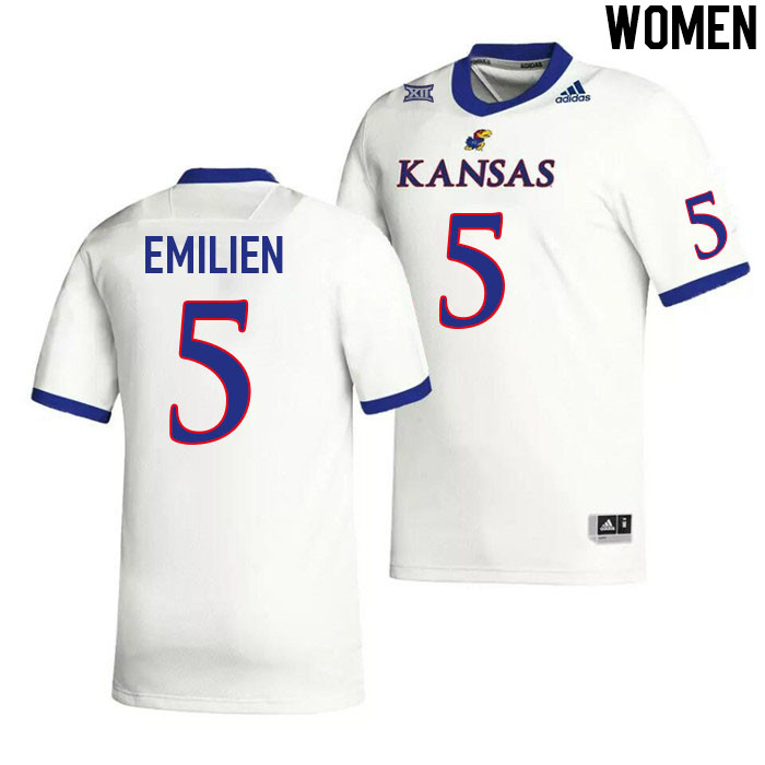 Women #5 Doug Emilien Kansas Jayhawks College Football Jerseys Stitched Sale-White